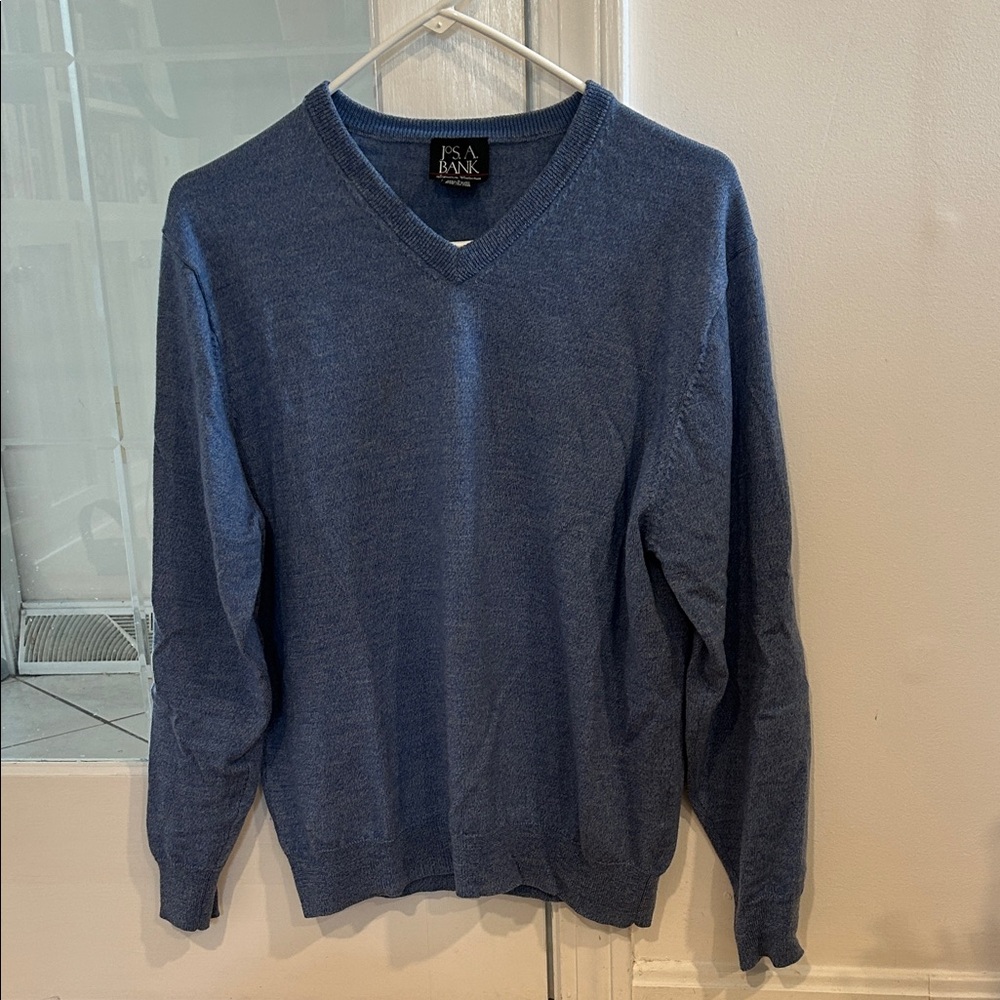Jos A Bank Italian Merino Wool Men's Blue V-Neck Sweater
